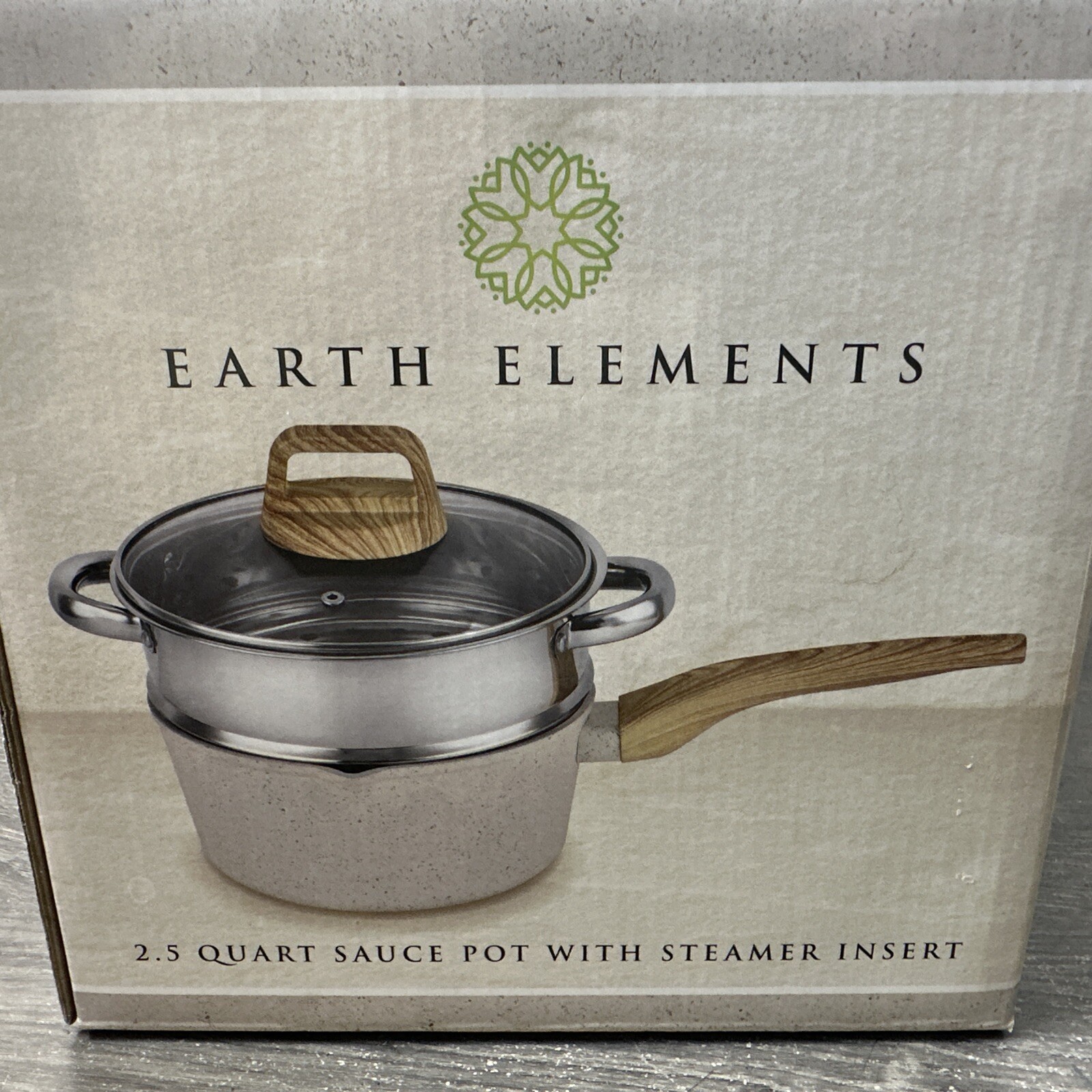 Earth Elements 2.5 Quart Sauce Speckled Pot With Steamer Cookware New In Box