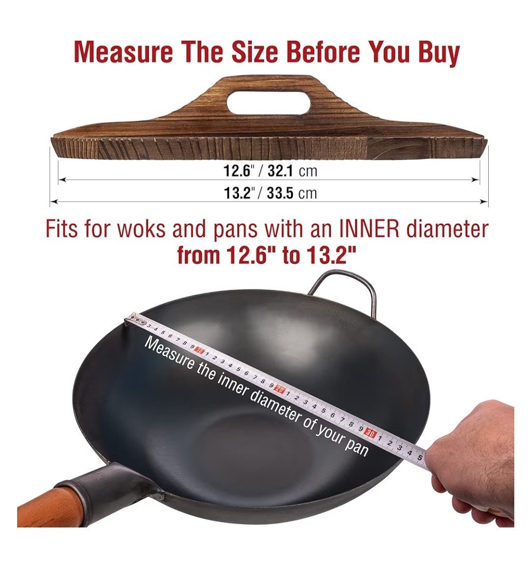 Cast Iron Wok Cover – Premium 13.5 inch Pan Lid Wooden in with Ergonomic Handle