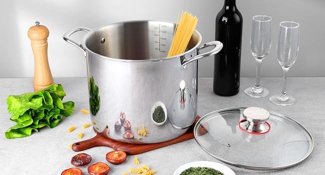 12QT Large Stainless Steel Stock Pot with Lid, Tri-ply Cooking Soup Stockpot