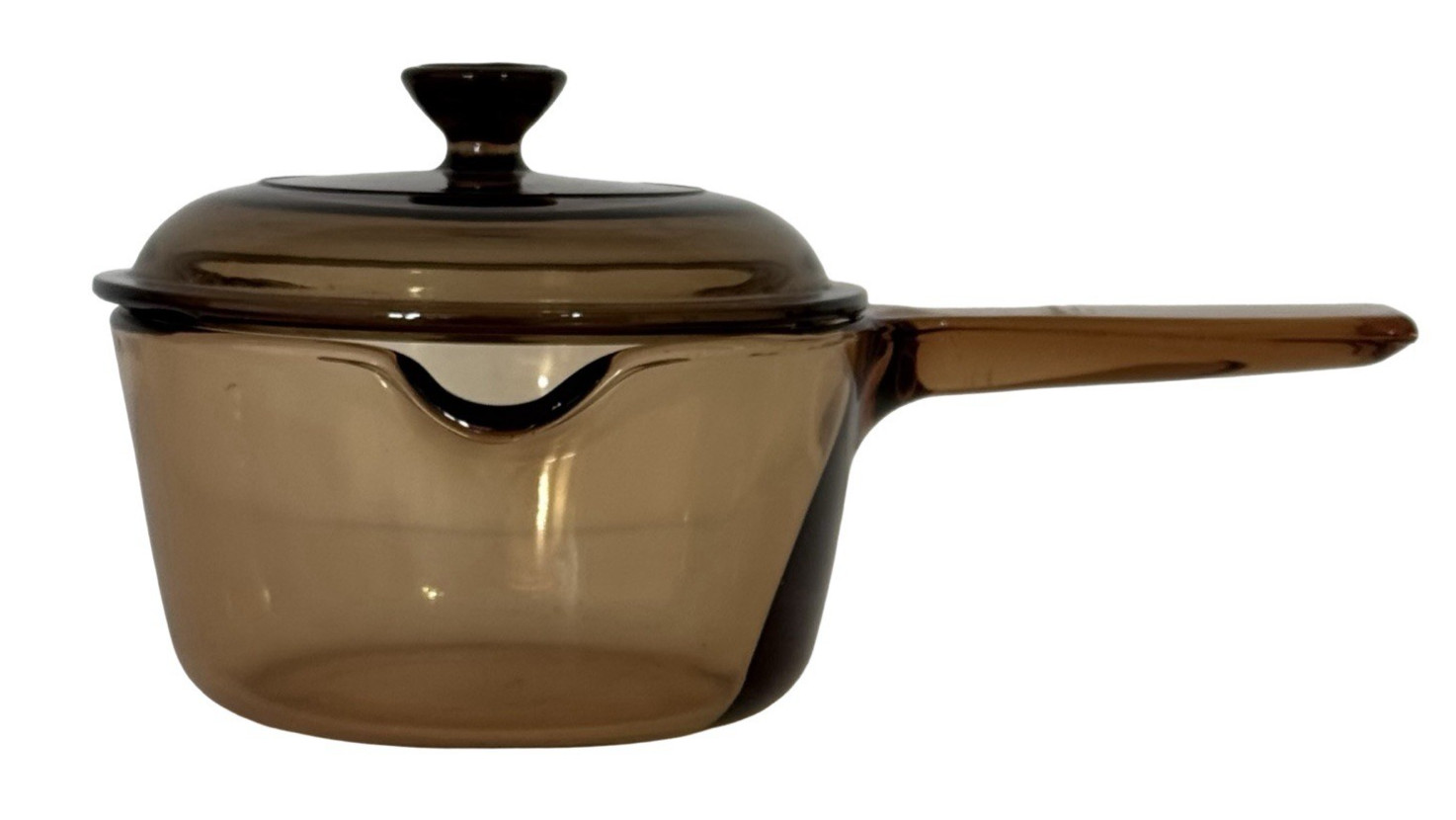 Vintage Vision Corning Ware USA 1L Amber Saucepan Pot w/Pour Spout w/ Pyrex Lid
