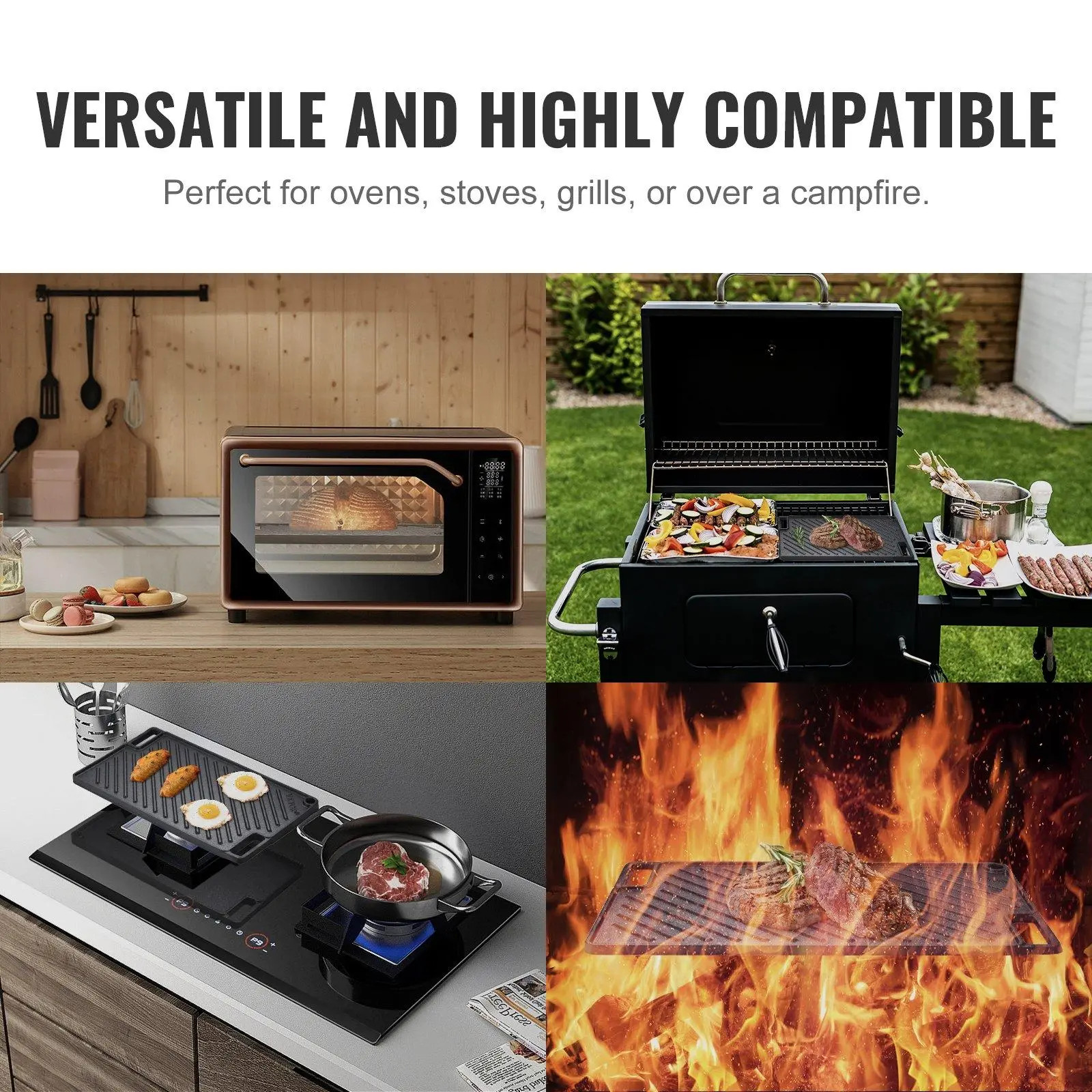 Portable Pre-Seasoned Cast Iron Reversible Griddle Pan for Outdoor Gas Barbecue