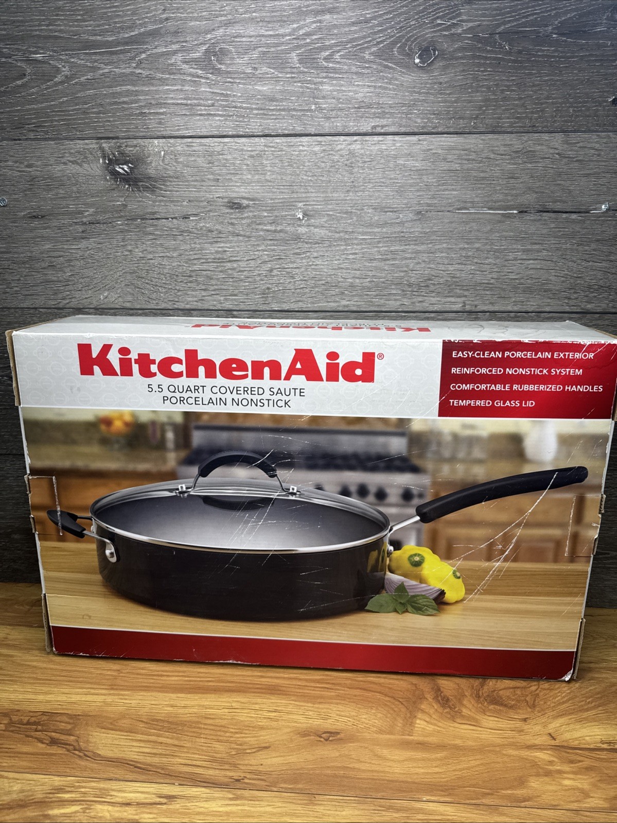 KitchenAid 5.5 Qt covered sauté pan with porcelain nonstick interior & Exterior