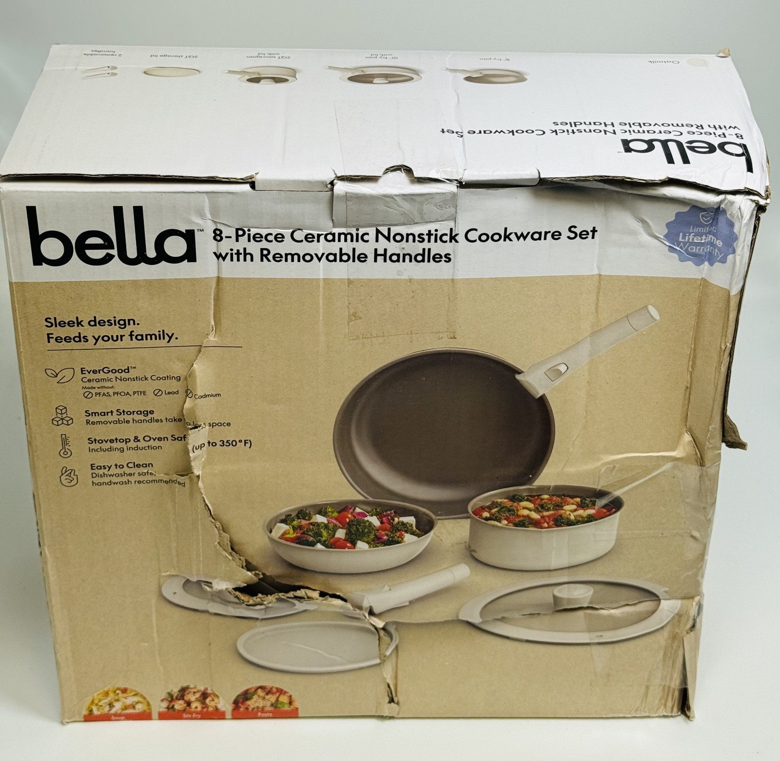 Bella Housewares 8pc Ceramic Nonstick Cookware Set – Oatmilk *NEW Damaged Box*