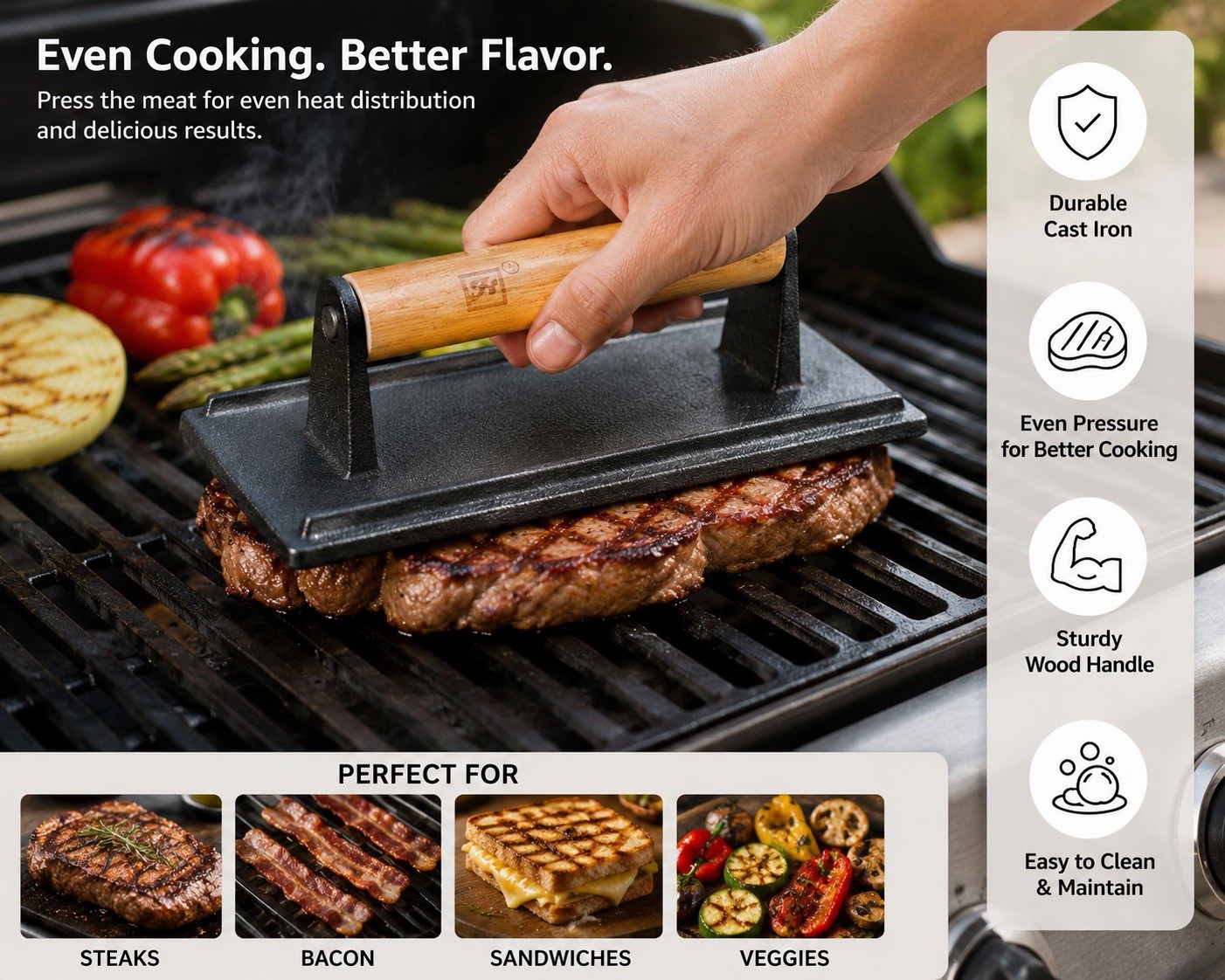 Thunder Group Steak Weight, 5-3/4 by 9-1/2-Inch, Cast Iron