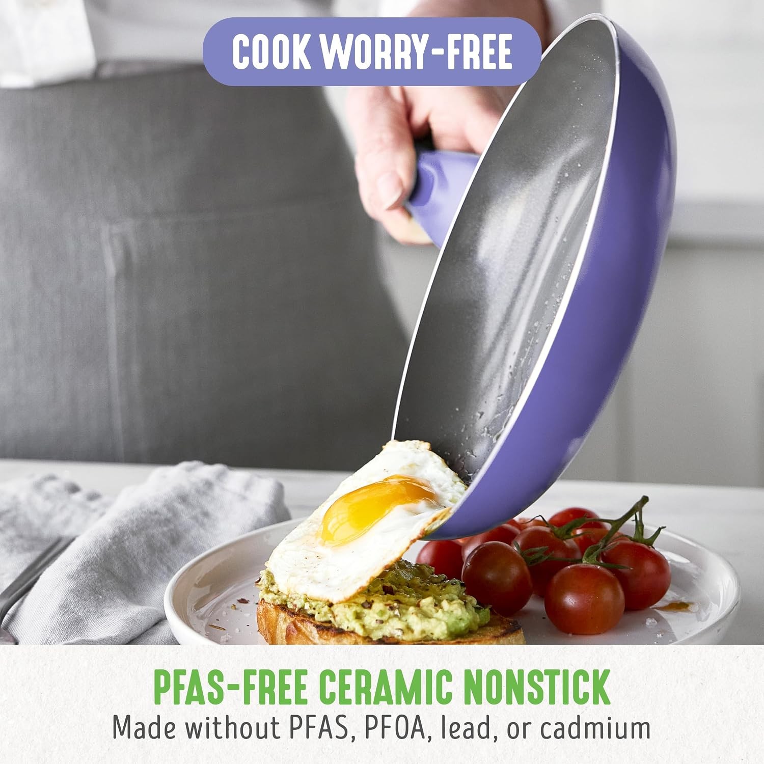 8″ Frying Pan Skillet, PFAS-Free Ceramic Nonstick, Induction Ready Cookware