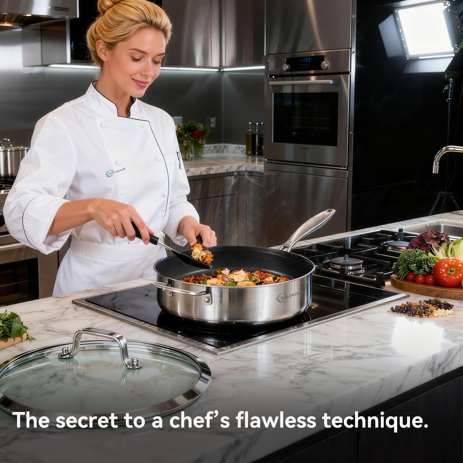 6 QT Large Skillet with Lid, 12 Inch Nonstick Deep Frying Pan, Tri-Ply Stainl…