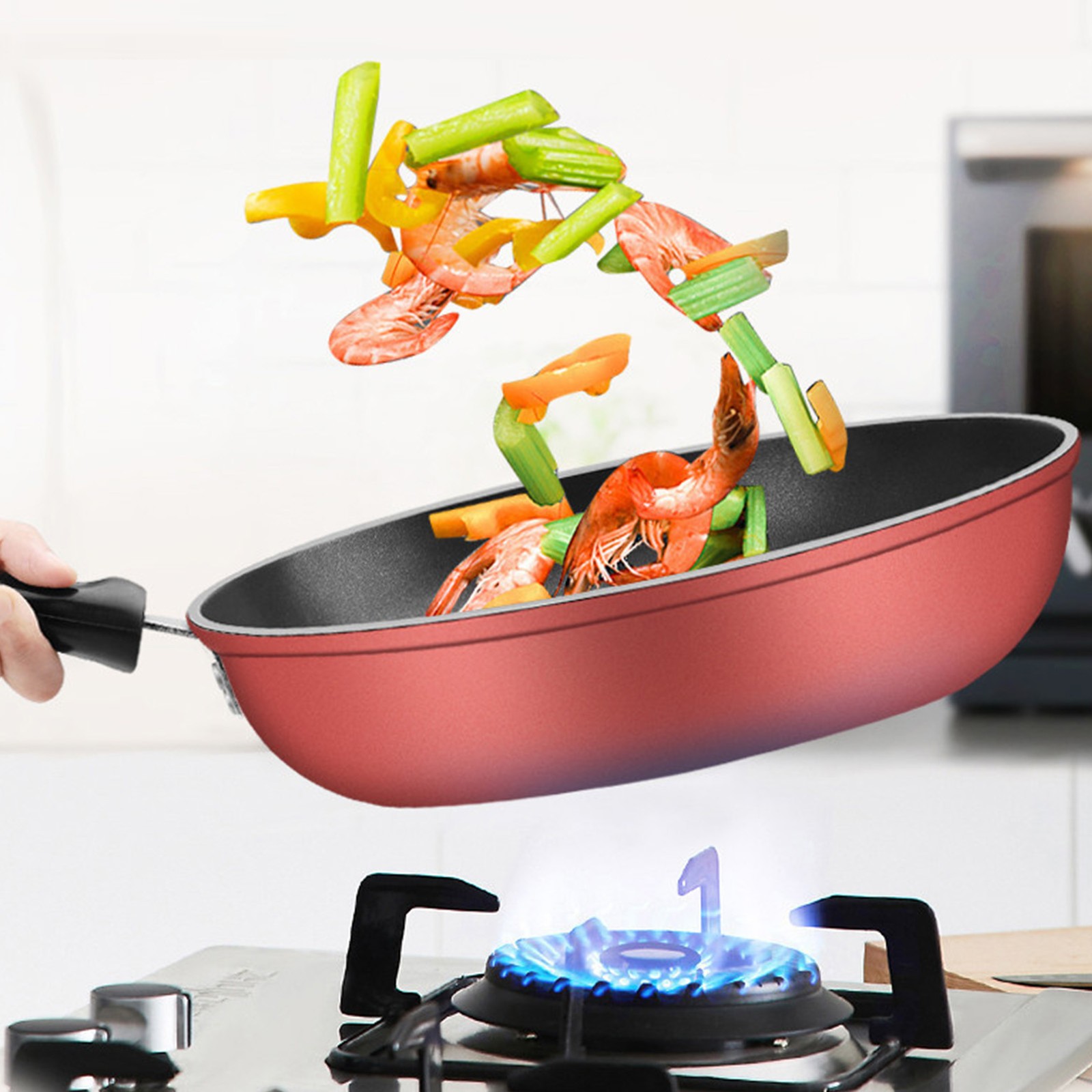 Red Cast Iron Grante Nonstick Frying Pan with Induction Base For Kitchen