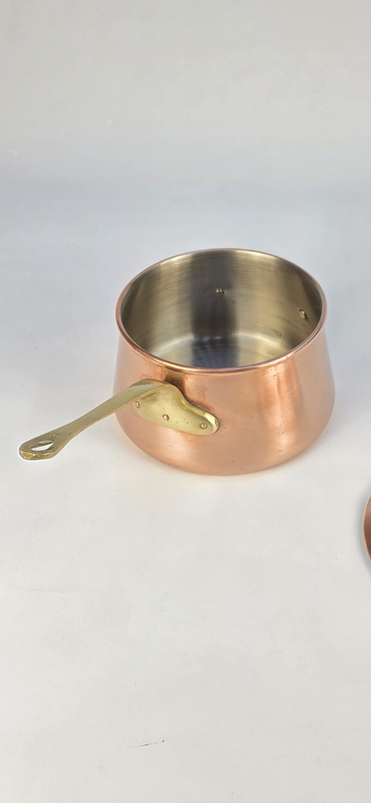 Copper Saucepan w/ Lid, Brass Handle, Double Handle, 3 qt, 7 in Dia