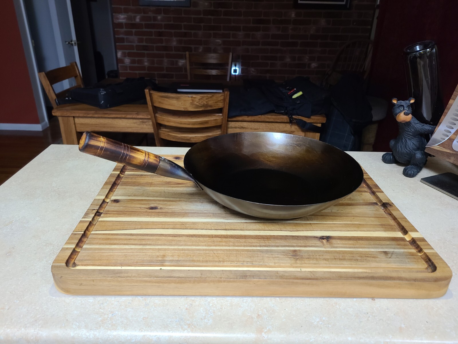 14″ Flat Bottom Carbon Steel Wok Hand Hammered Mandarin Wok SEASONED