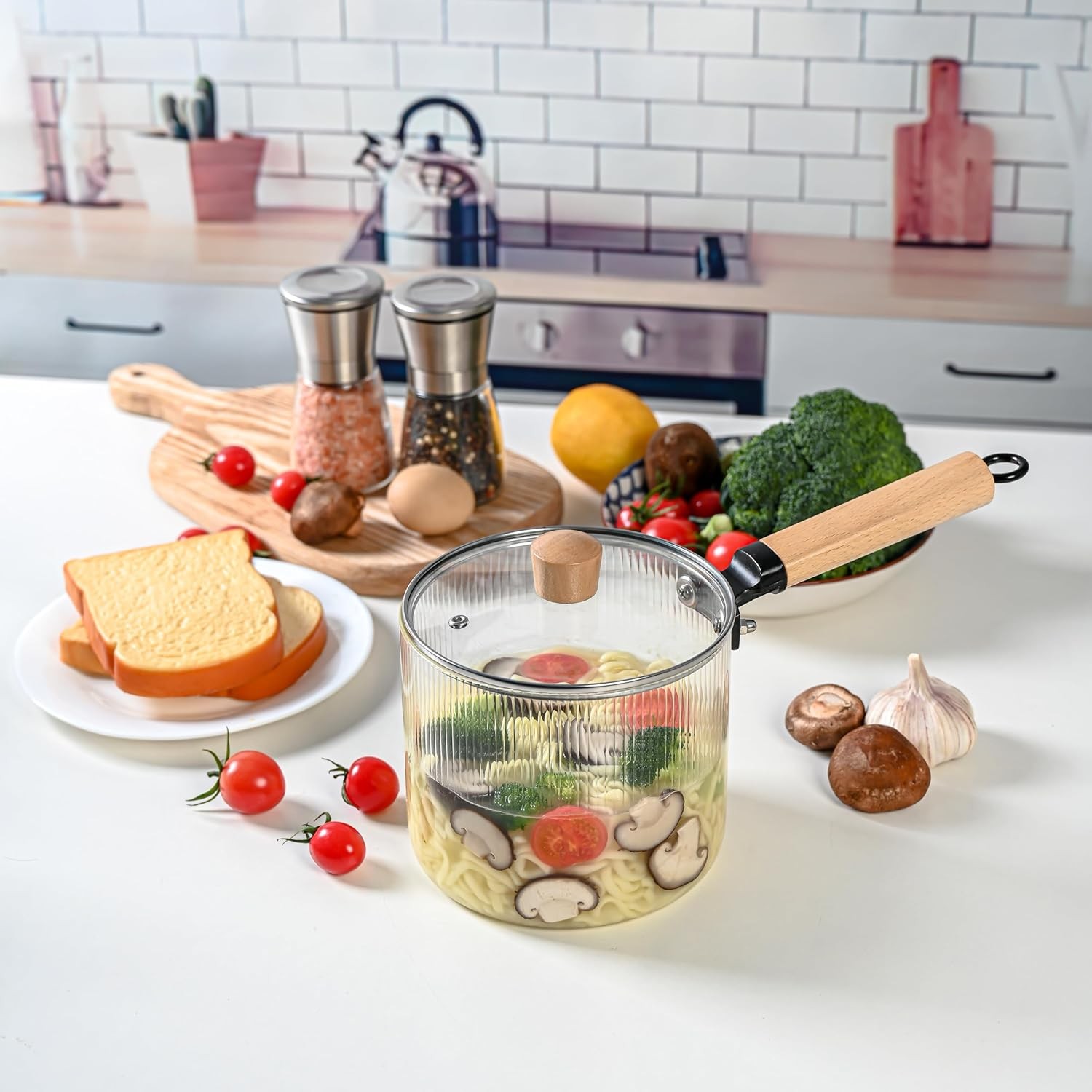 Glass Cooking Pot with Lid – 2L(68oz) Heat Resistant Tempered Borosilicate Glass