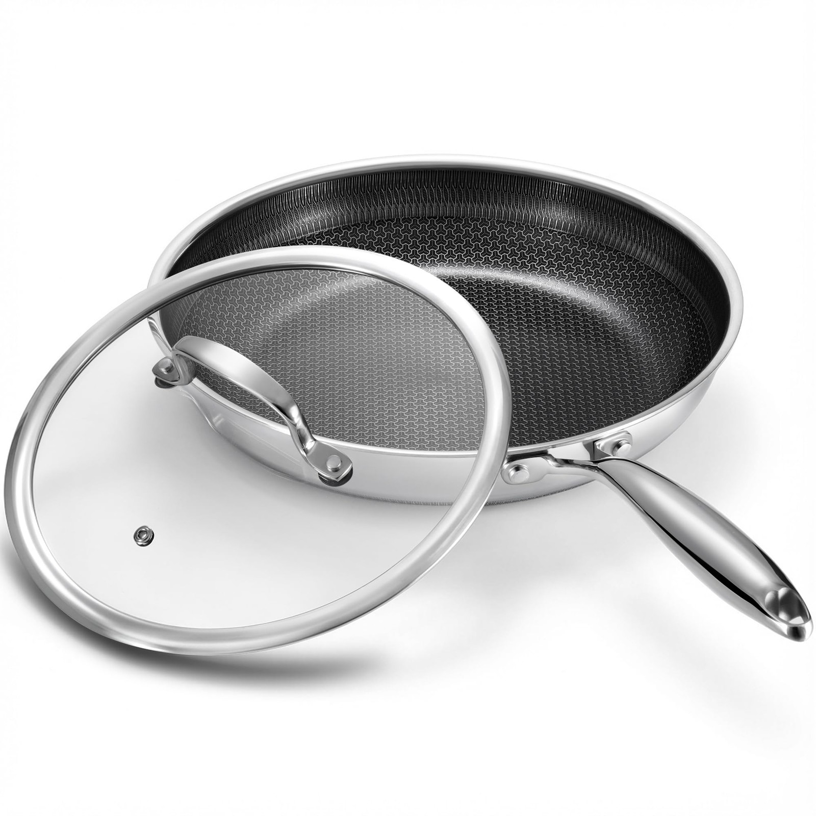 Non Stick 8 Inch Frying Pan with Lid, Hybrid Nonstick Stainless Steel Skillet…
