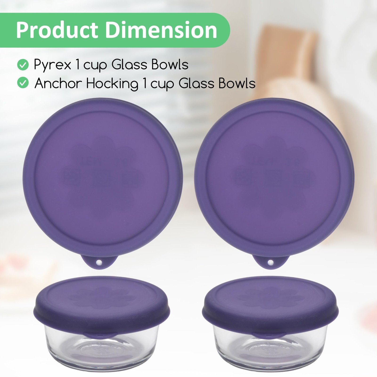 1 Cup Round Silicone Storage Cover Lids for Anchor Hocking & Pyrex – Leak-Proof