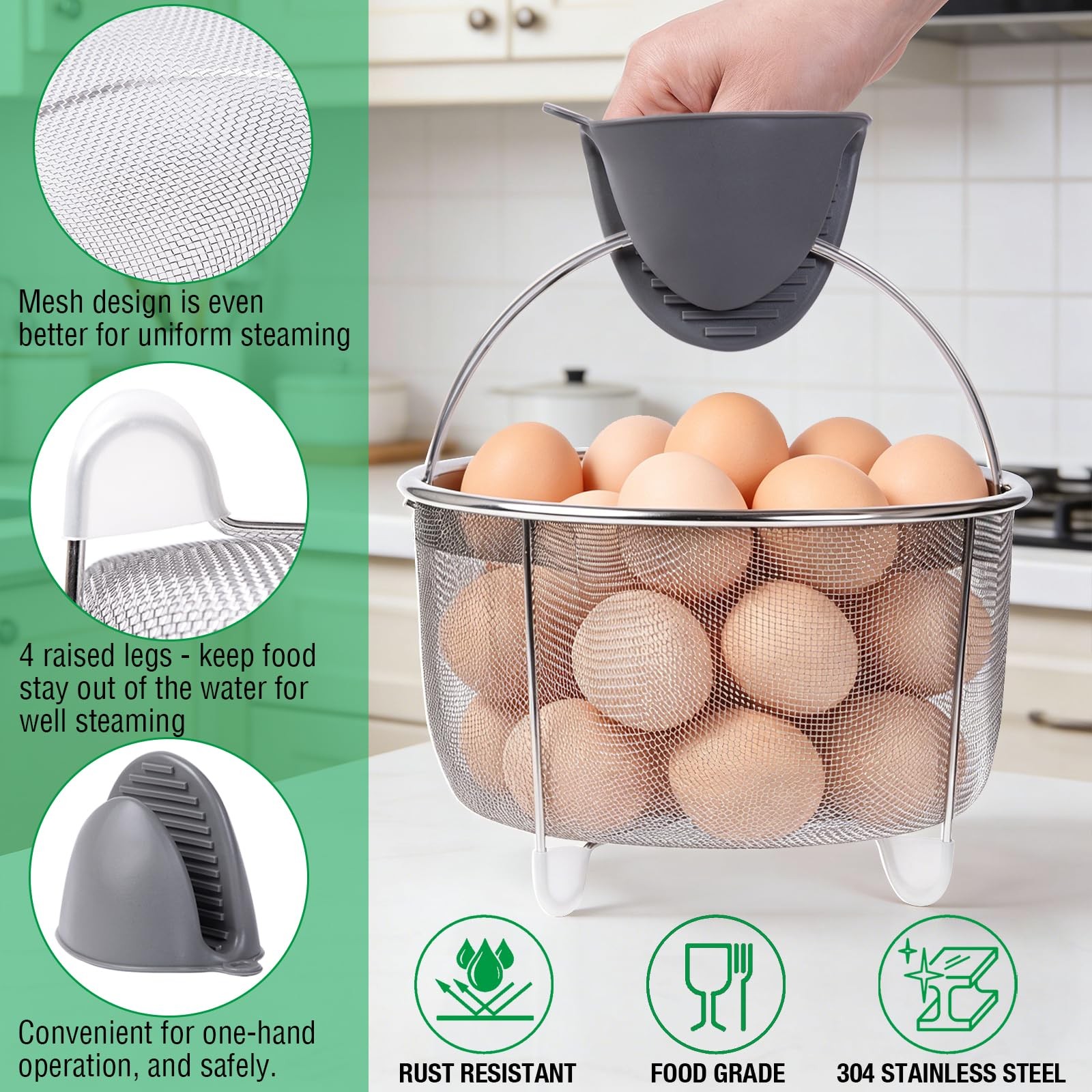 Steamer Basket for Cooking, Stainless Steel Mesh Strainer Insert for 6 qt 8 q…