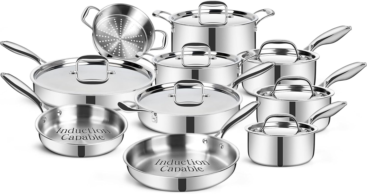 17-Piece Stainless Steel Cookware Set – Induction Safe, Oven & Dishwasher Safe