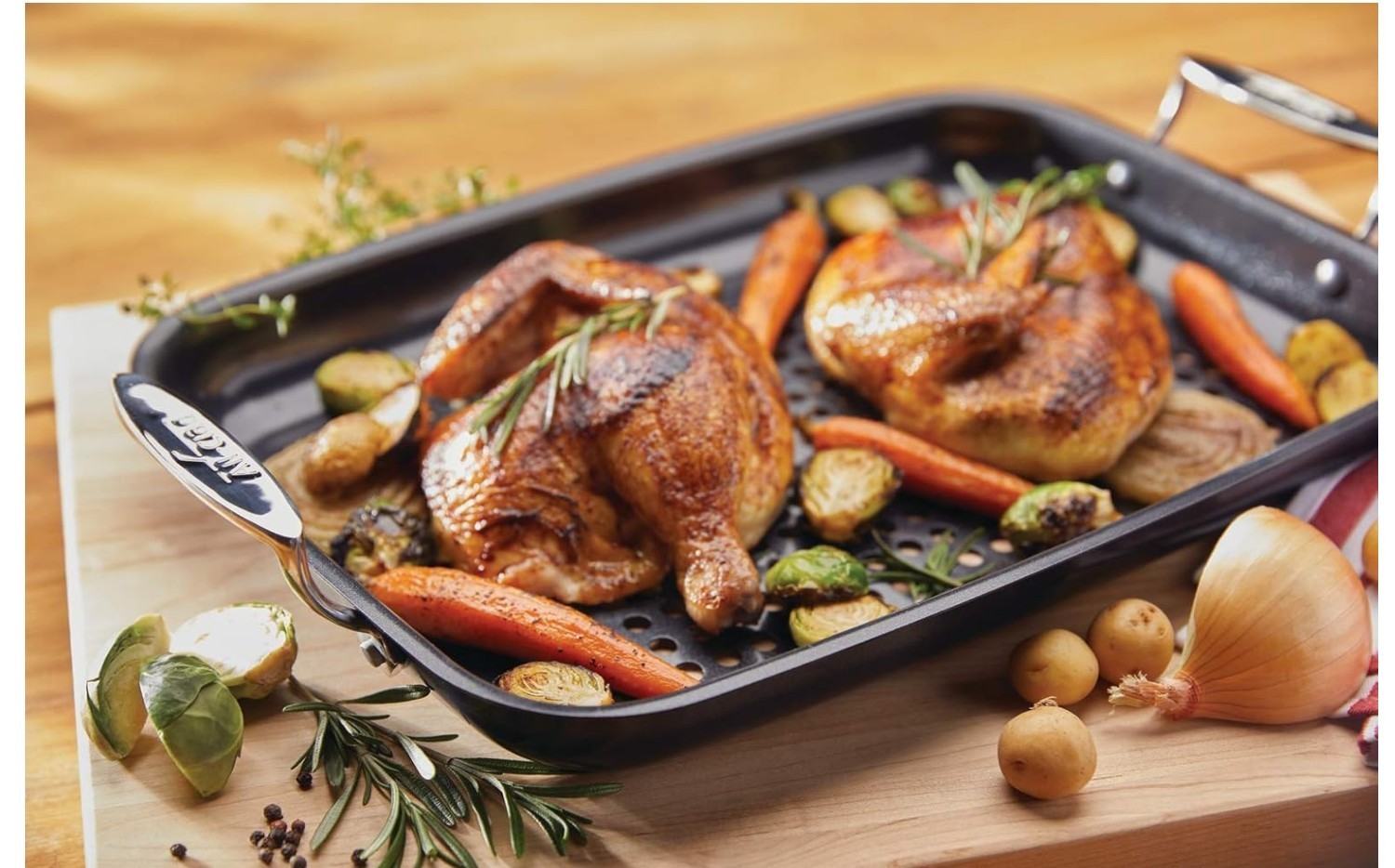 All-Clad Nonstick Roaster Set 15×11 Inch Oven Grill Safe 500F Roaster Pan-Black