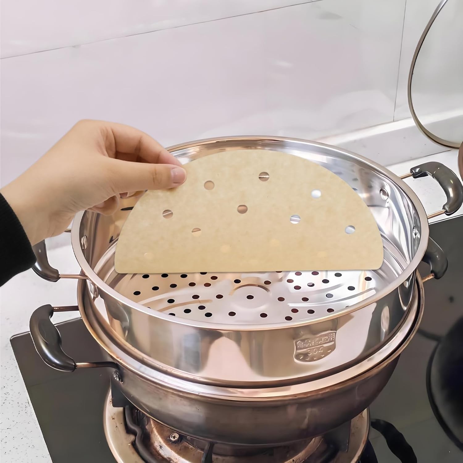 100 Count 6 Inch Eco-Conscious Bamboo Steamer Liners with Porous Design