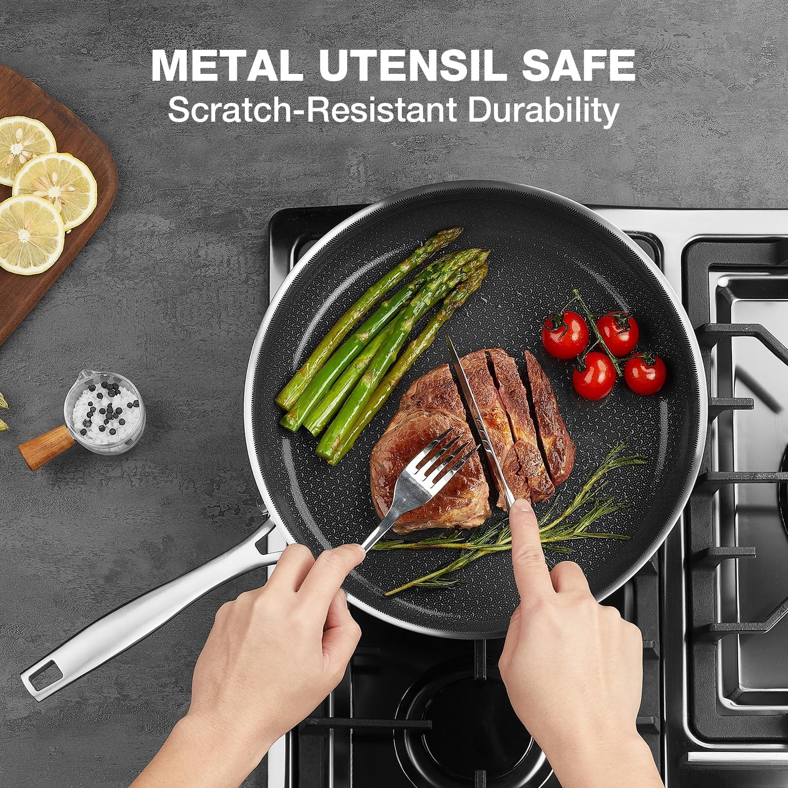 12Inch Frying Pan with Lid Ceramic Nonstick Stainless Steel Skillet