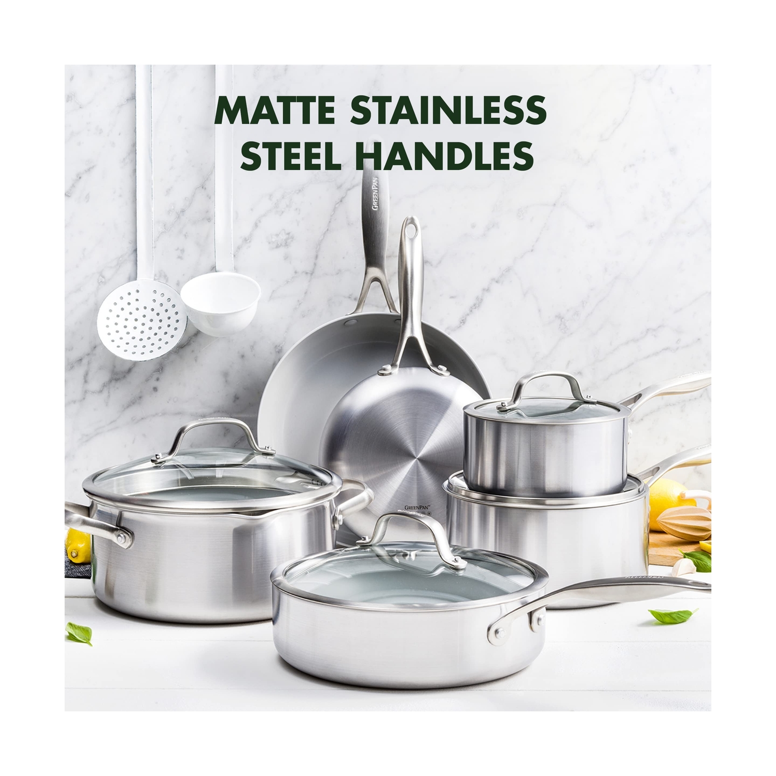 GreenPan Venice Pro 10 Piece Cookware Set, Stainless Steel Non-Toxic PFAS-Fre…