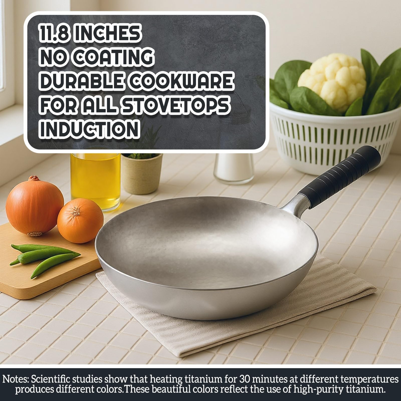 Pure Titanium Wok with Lid, Ultra Lightweight 2.5 Lbs Titanium Wok Single-pie…