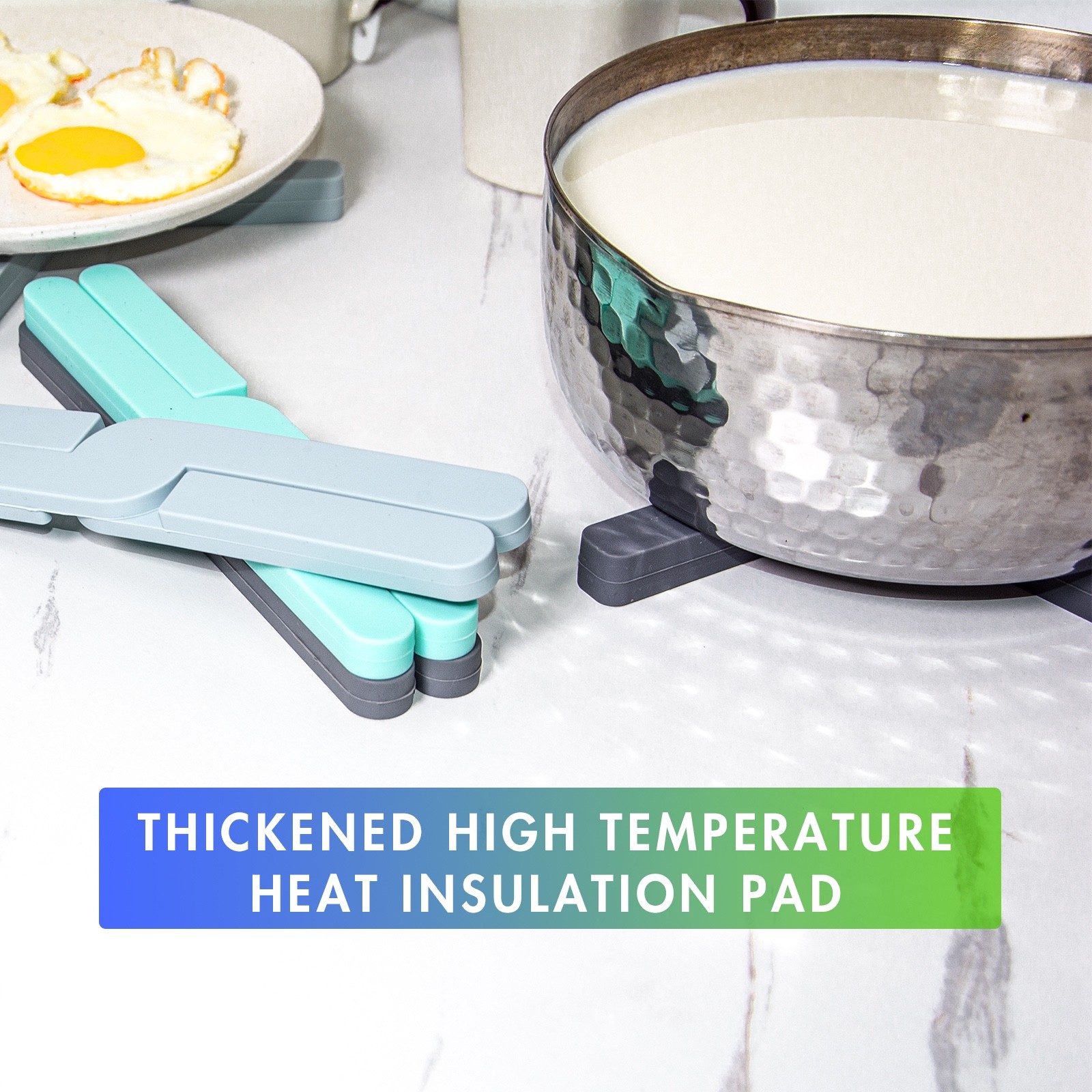 Foldable Silicone Trivets, 4 PCS Expandable Trivets for Dishes, Hot Pots