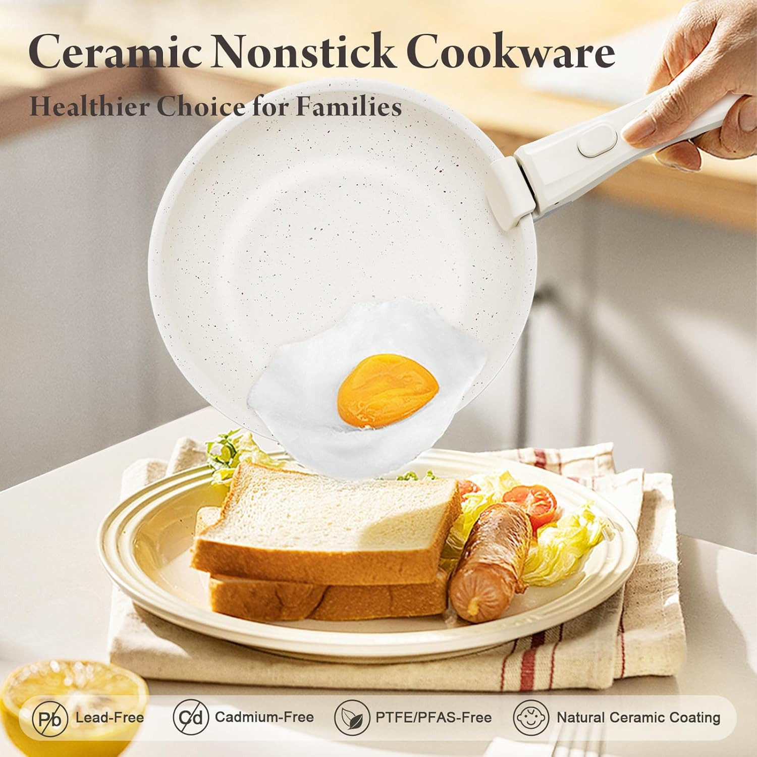 22 Pcs Pots and Pans Set Non Stick with Removable Handles Ceramic Cookware Set