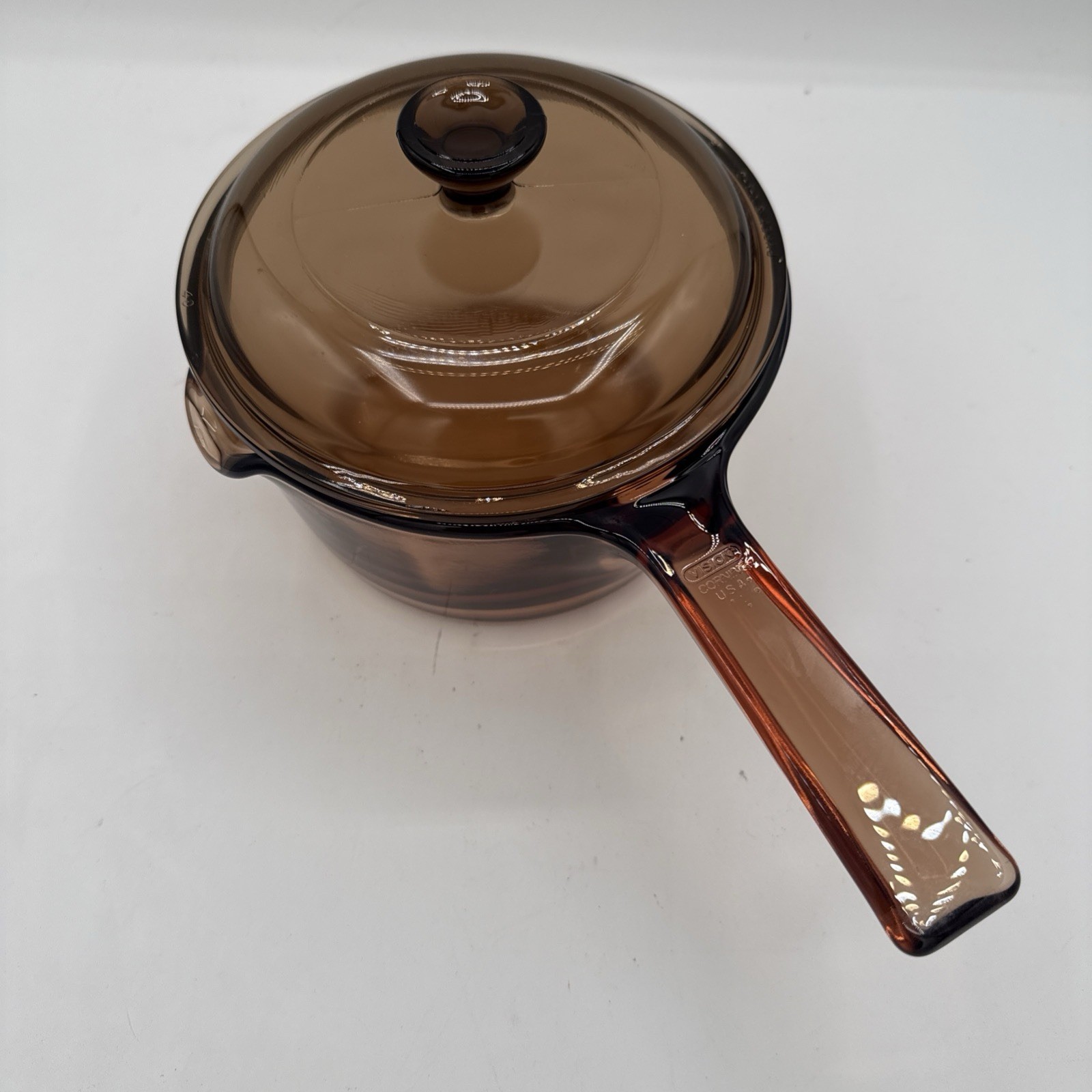 Pyrex CORNING WARE VISIONS Brown Cookware 1 L Sauce Pan with Spout Lid V-1-C USA