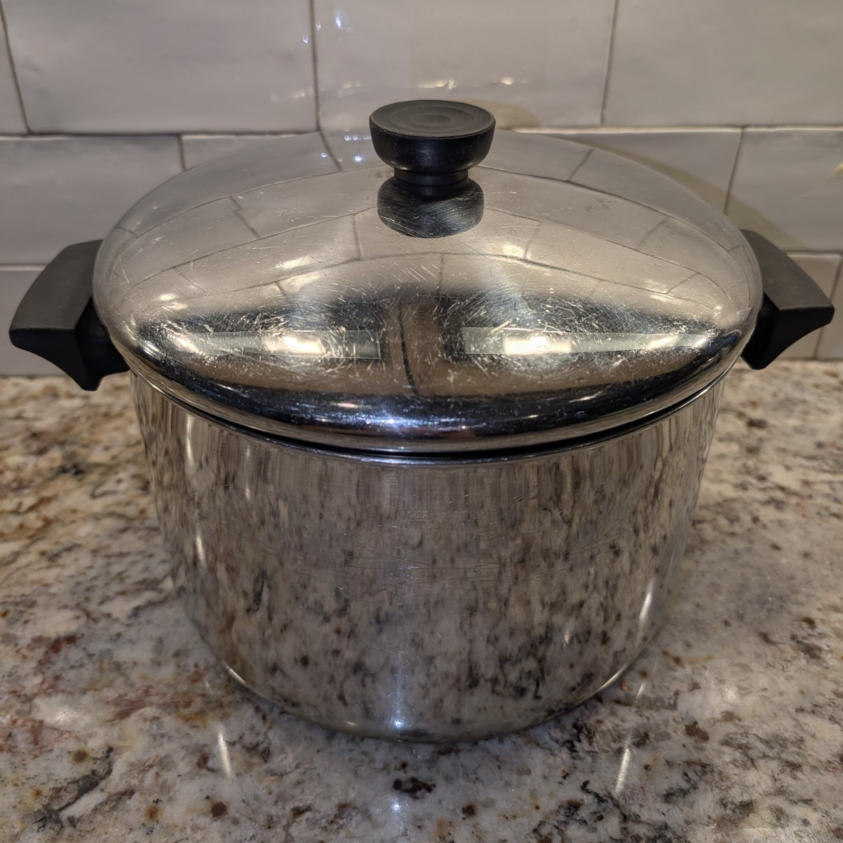 Revere Ware 6 Qt Stainless Steel Stockpot w/ Lid, Double Handles, Silver