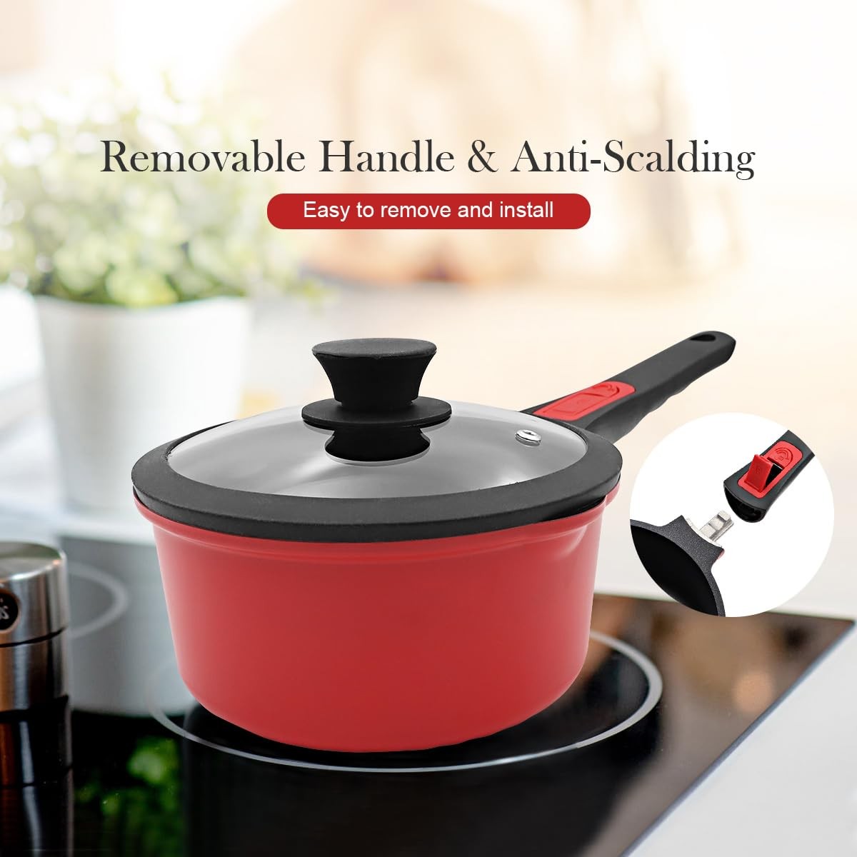 1.5 Qt Small Sauce Pan Lid Non Stick Milk Pot Pour Spout Detachable Handle