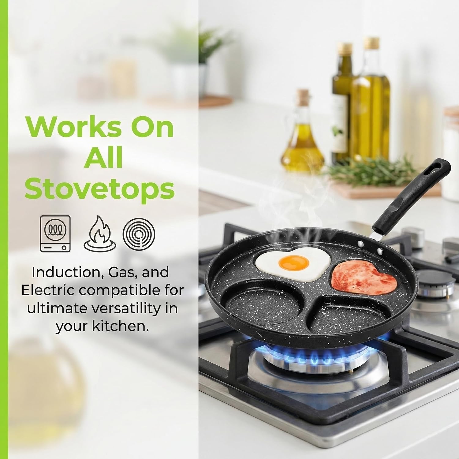 Nonstick Egg Frying Pan with Lid, 4-Cup Egg Pan Fried Egg Cooker, Round