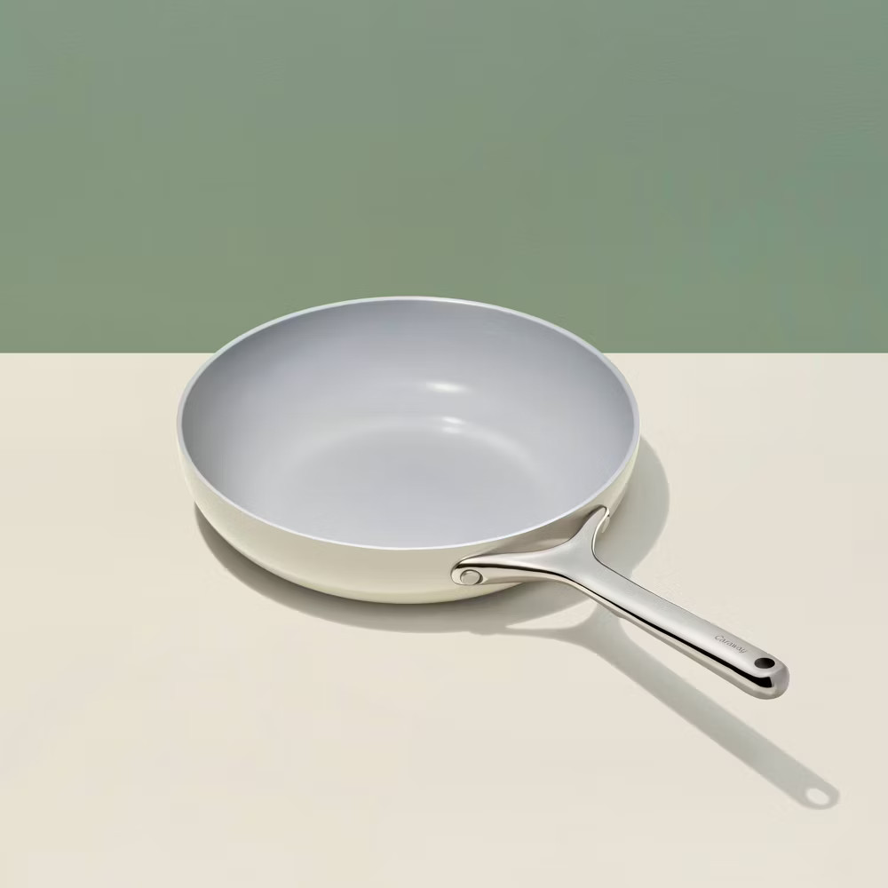 Caraway Home Fry Pan Cream: Nonstick Ceramic Cookware Oven-Safe Stainless