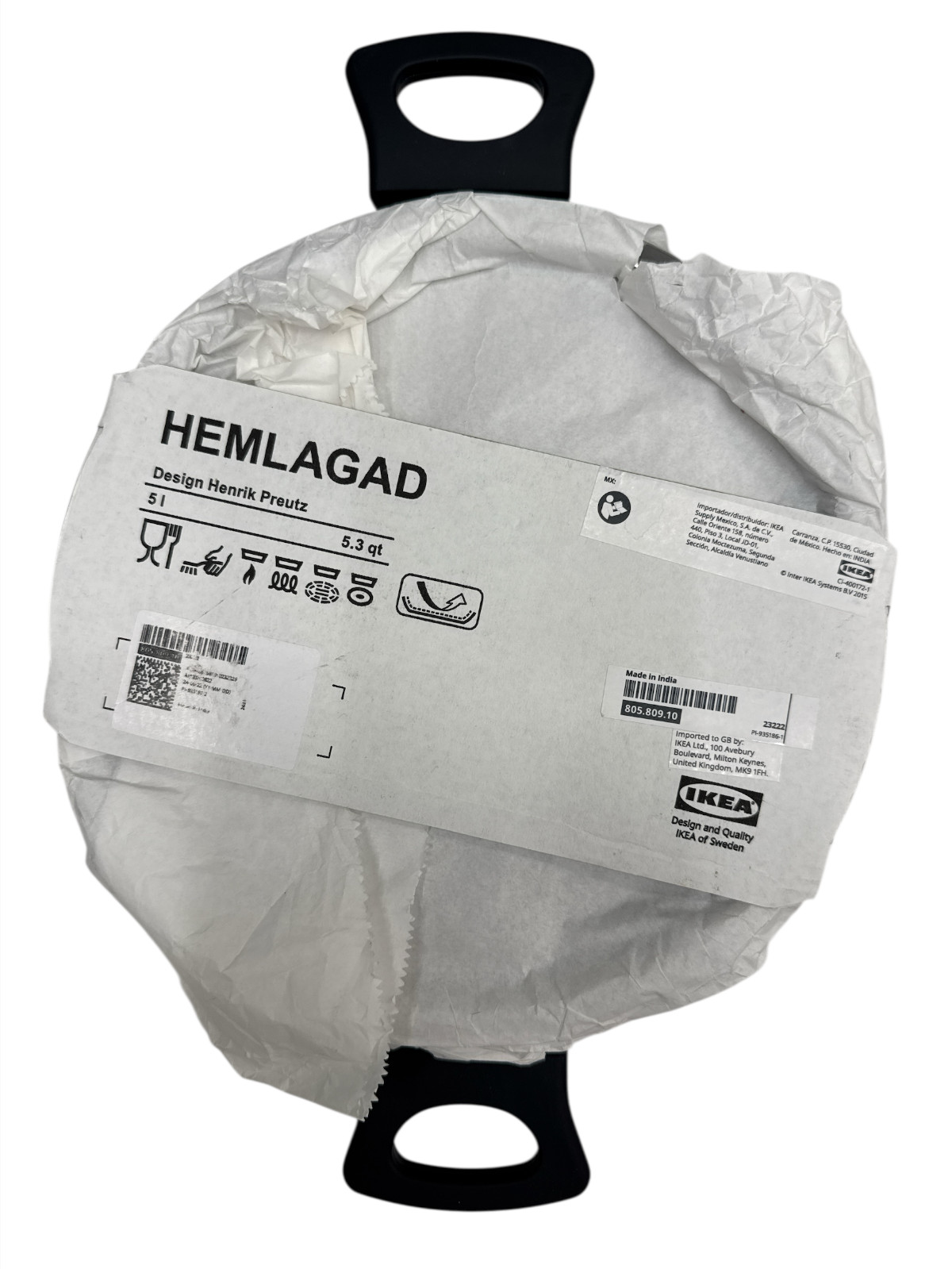 New IKEA HEMLAGAD Pot with Lid Non-Stick Coating Black 5 L (5.3 qt) 805.809.10