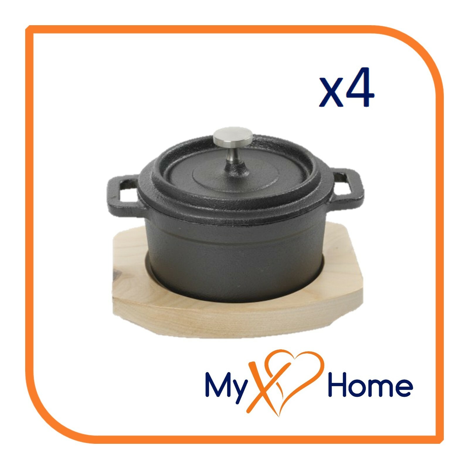 0.3 Qt Round Cast Iron w/Handles & Wooden Base (4 Casseroles) by MyXOHome