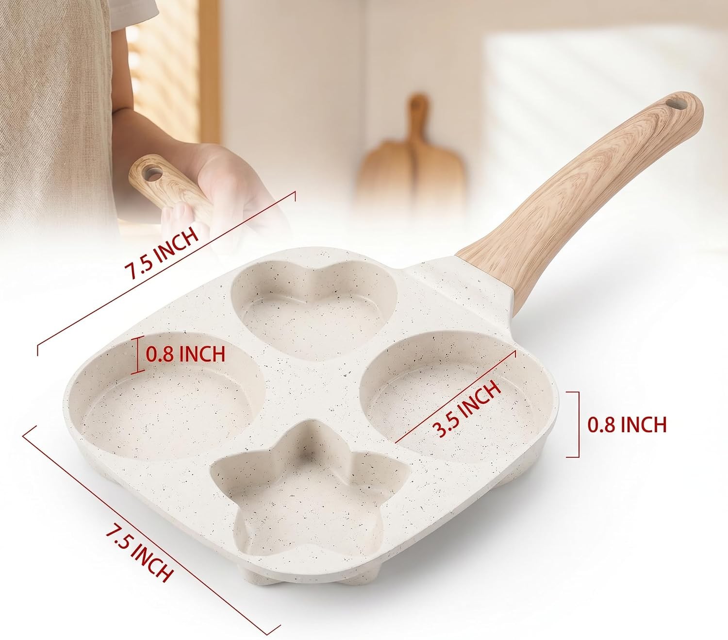 Non Stick 4-Cavity Egg Frying Pan with Heart & Star Shapes, 7.5 Inch Granite