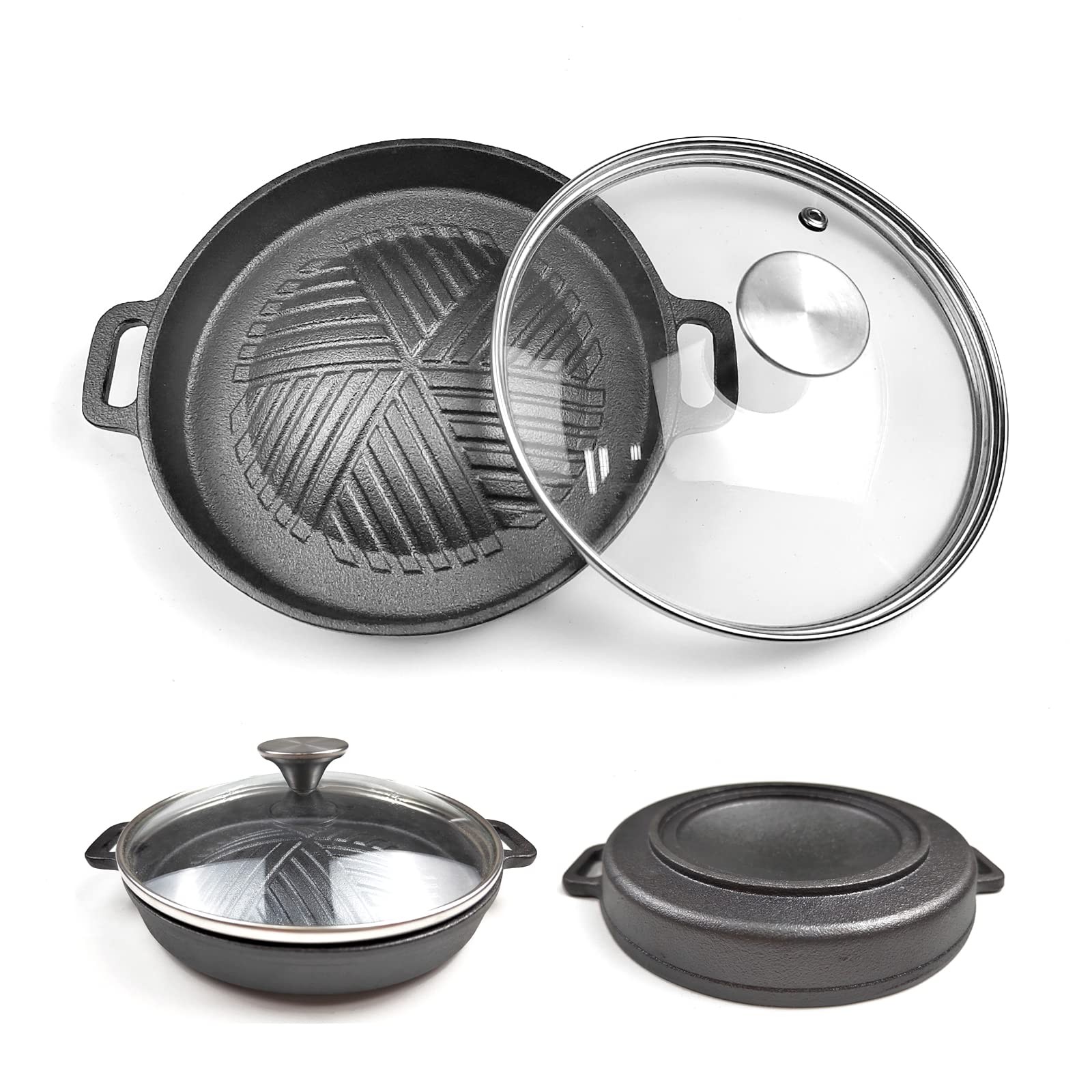 Hawok Yakiniku Plate Cast Iron Glass Lid Mini Stove Set Of 2 786899989649