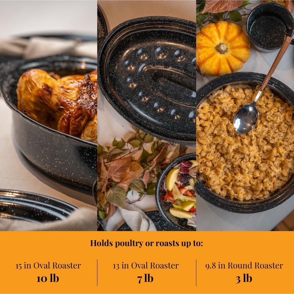 Roasting Set Covered 13 in and 15 in Oval roaster and 3 lb round roaster. Ena…