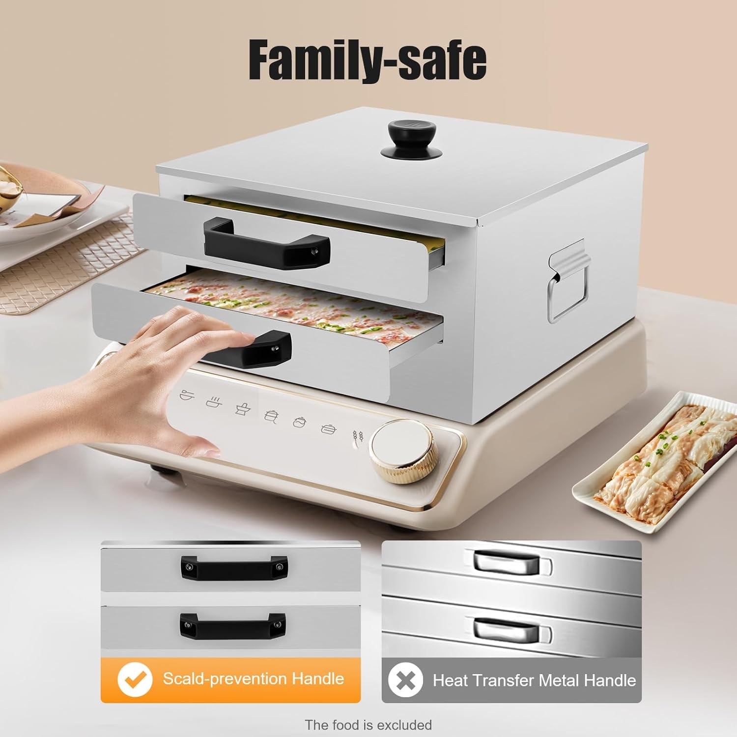 2 Layer Rice Noodle Roll Steamer 304 Stainless Steel for Stove Induction Cooktop