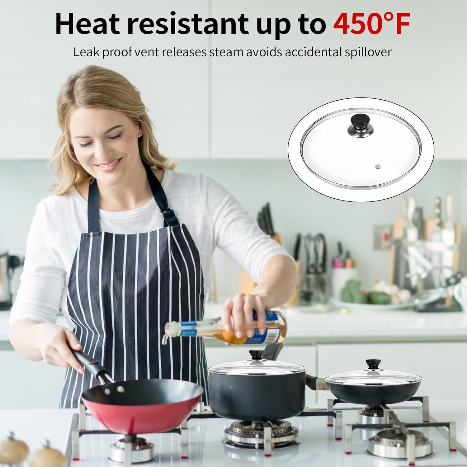 12 Inch Pan Lid, 12 Inch Frying Pan Lids, Tempered Glass Cast Iron Lid for Skill