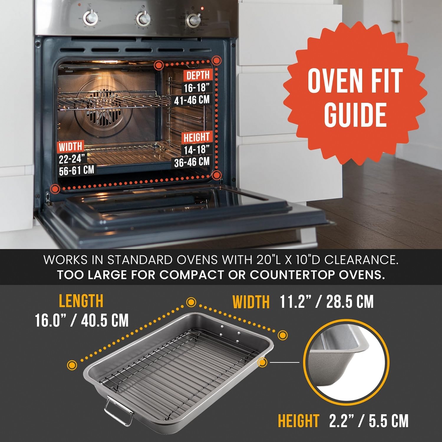 Chef Pomodoro Nonstick Roasting Pan with Rack Turkey Pan Grey