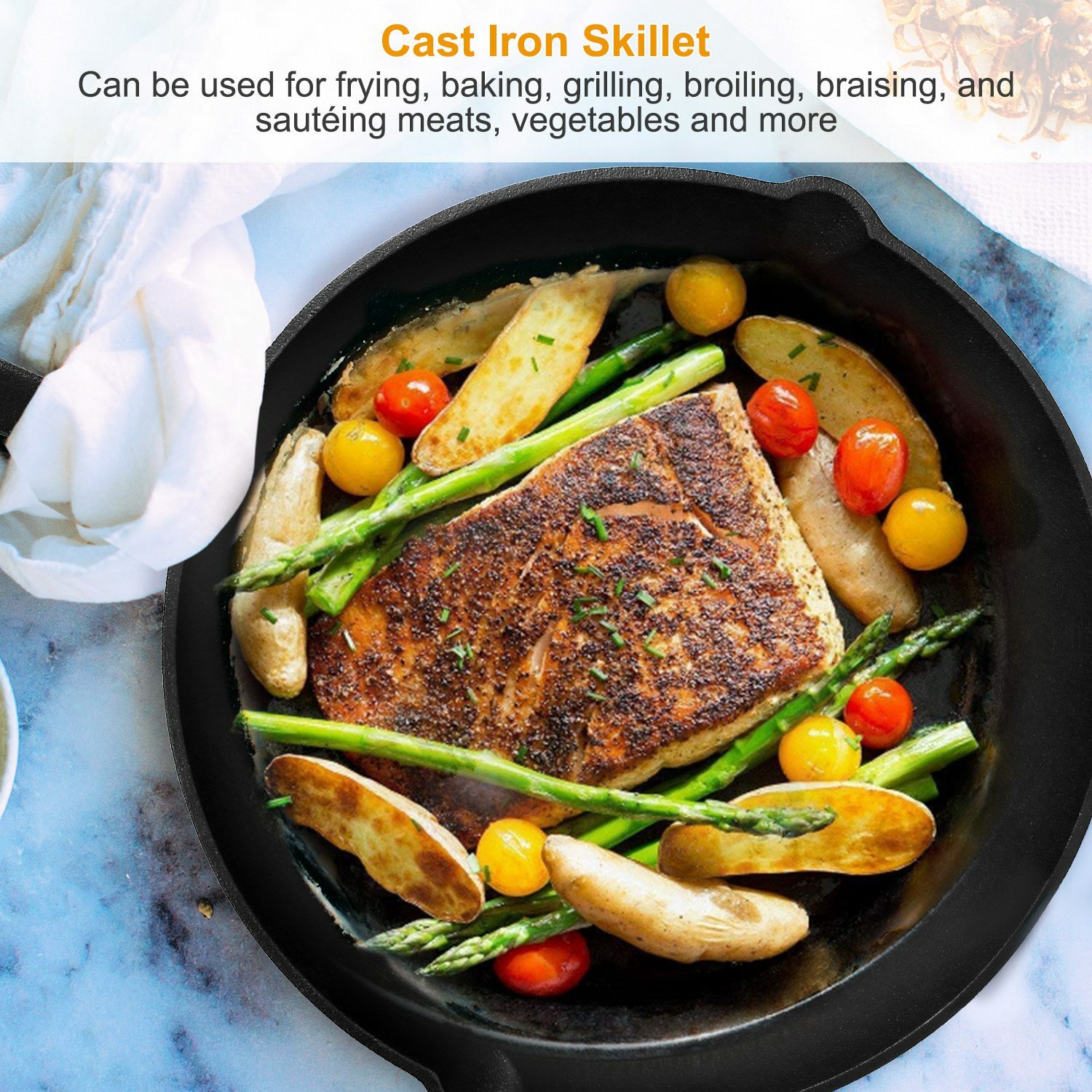 Frying Pan -Set of 3 Cast Iron Skillet w/ 10”/8”/6” Sizes -Nonstick Cookware