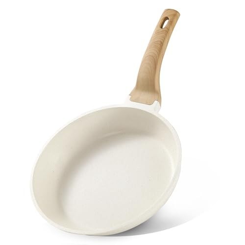 CAROTE Non Stick Frying Pans,Nonstick Granite Fry Pan Egg 8, Cream White