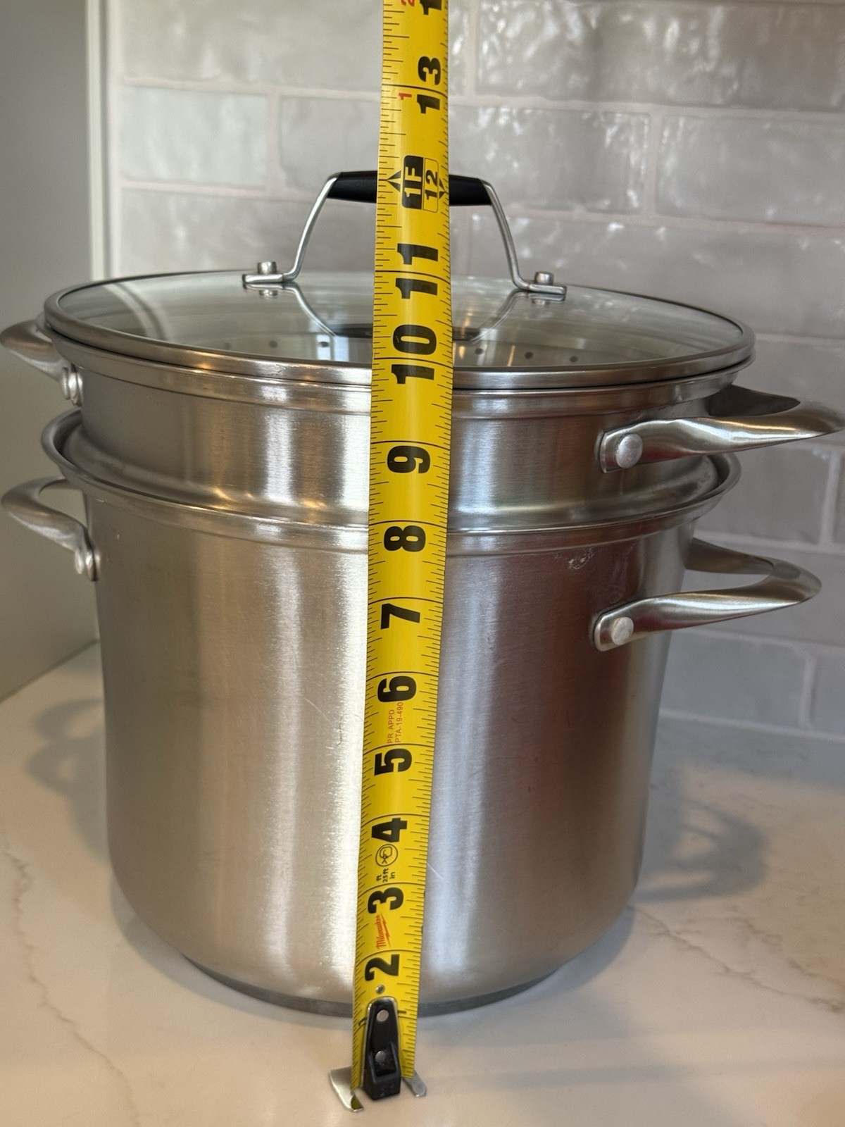 Calphalon 8 Qt Stainless Steel Stock Pot Steamer Strainer Insert Lid 4 Pc