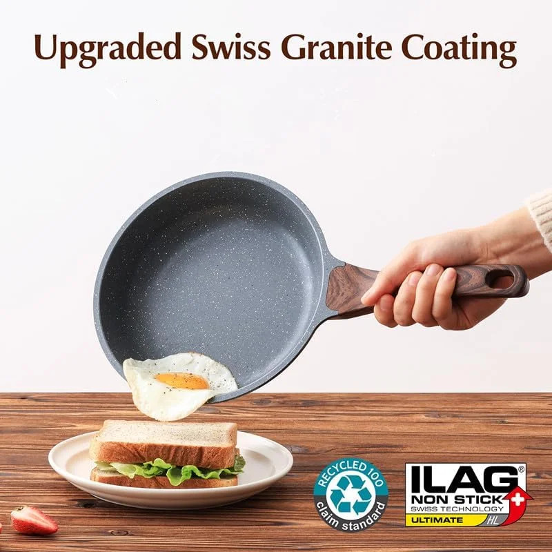 Nonstick Frying Pan Skillet with Lid, Omelet Pan with Cover, (8inch + Glass Lid)
