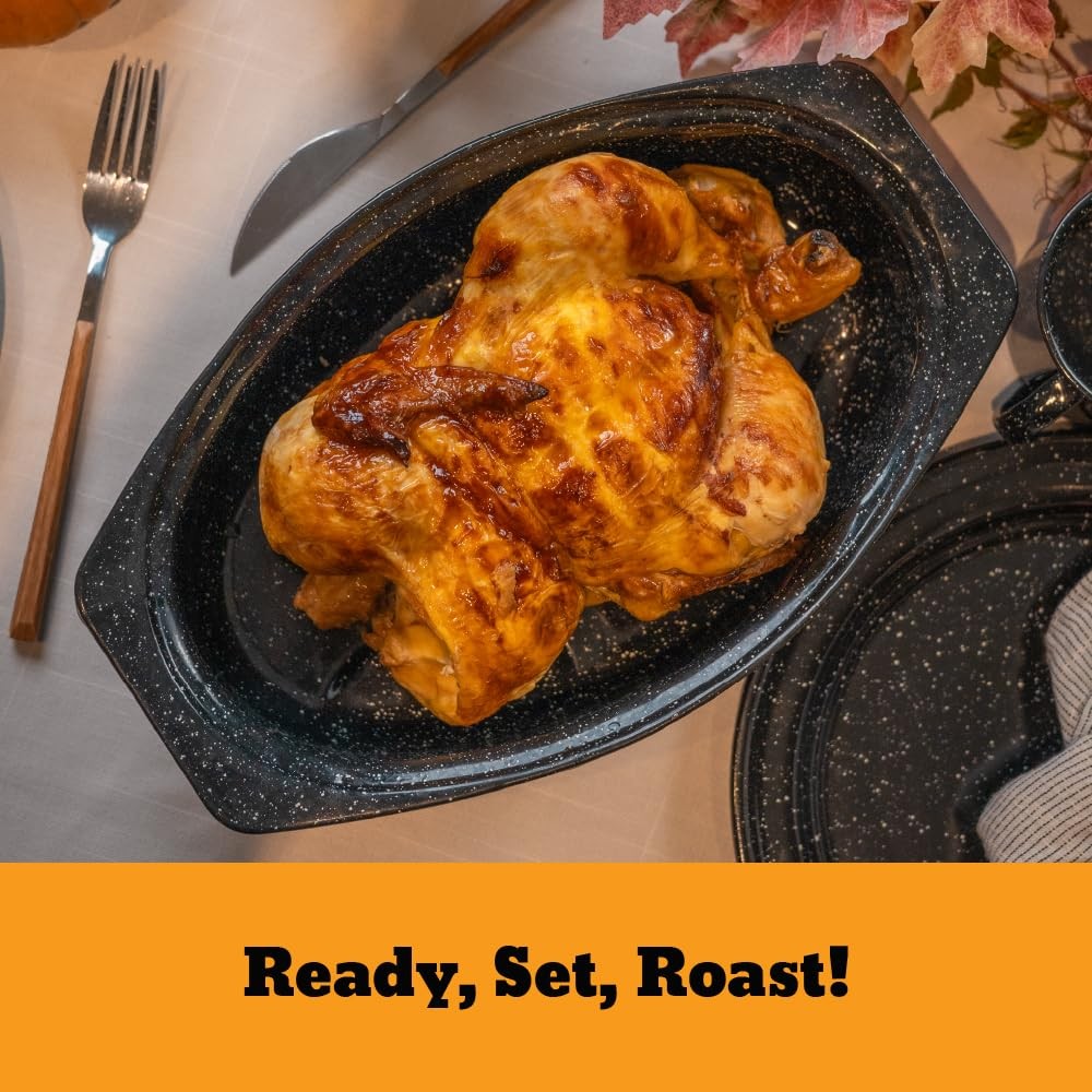 Roasting Set Covered 13 in and 15 in Oval roaster and 3 lb round roaster. Ena…