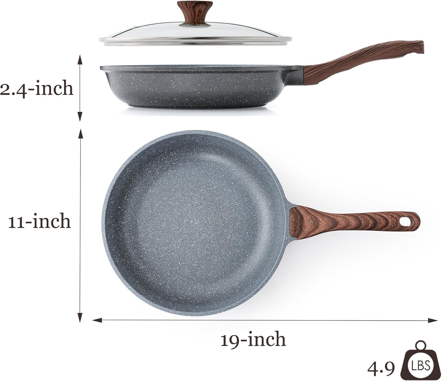 Healthy 11″ Nonstick Frying Pan with Lid – Swiss ILAG Coating, Easy to Clean