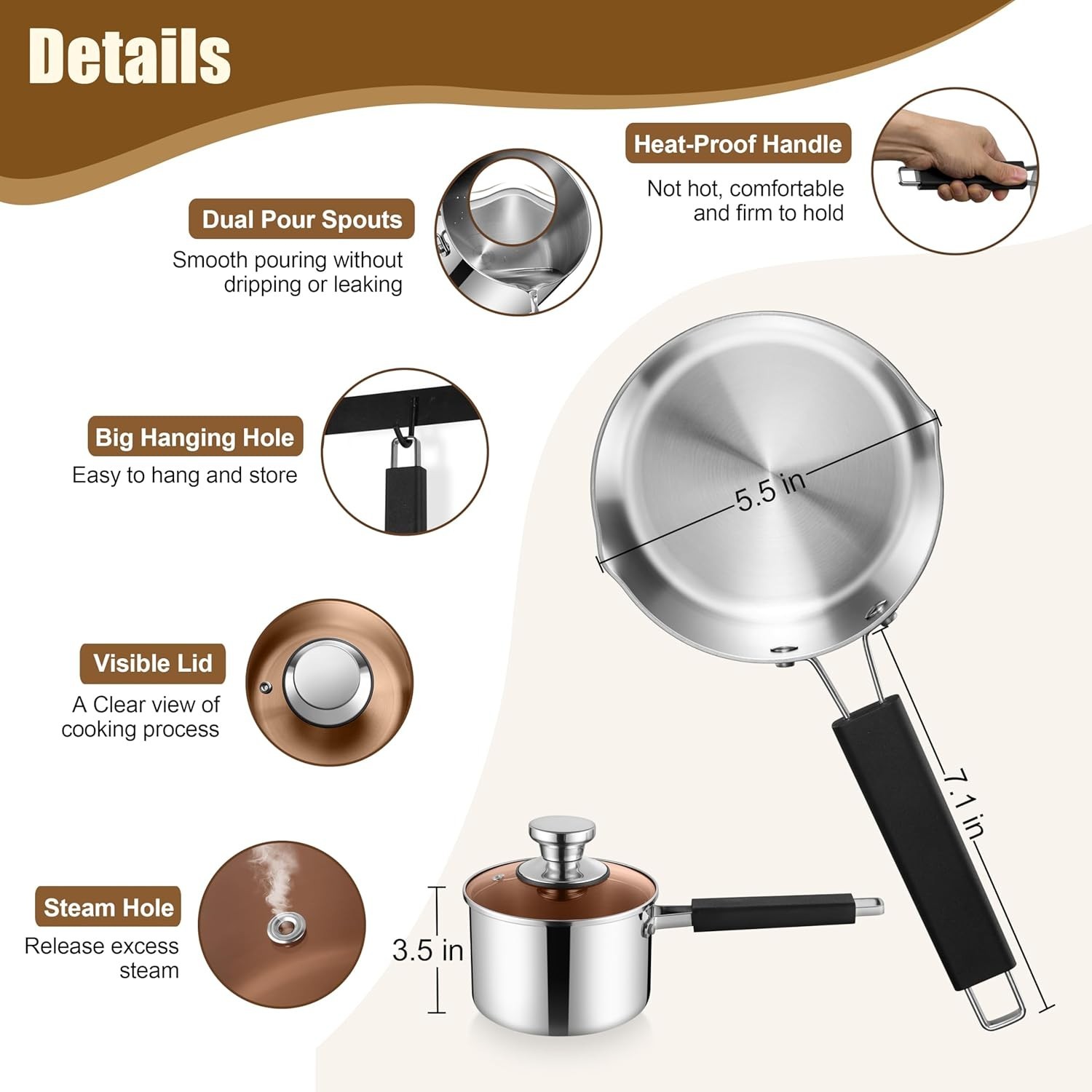 1 Quart Sauce Pan with Lid, Stainless Steel Tri-Ply All Clad Small Cooking Pot