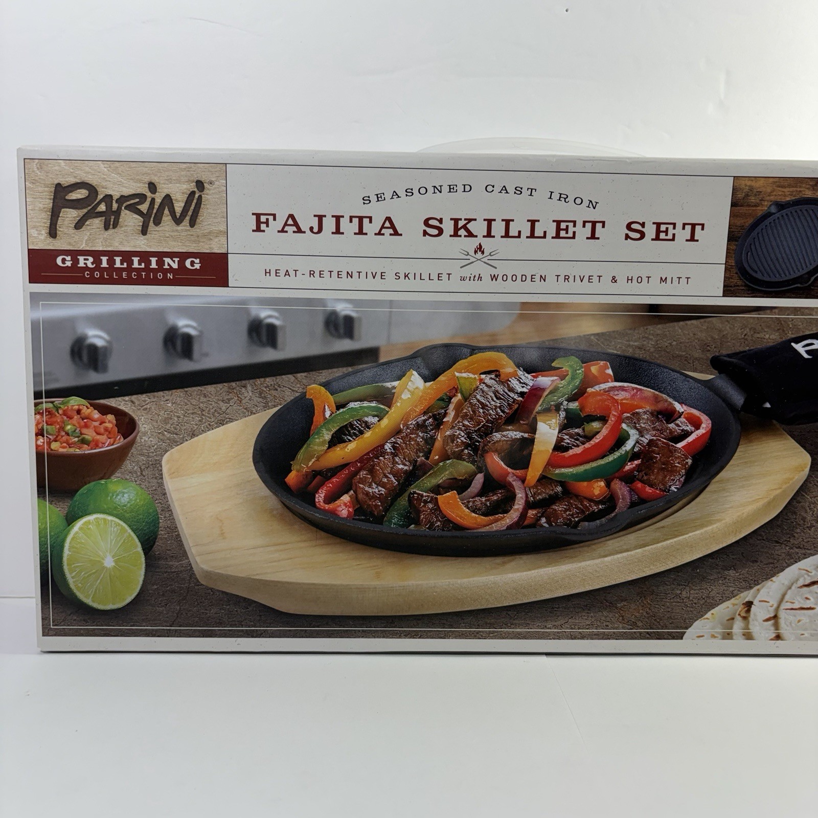 Parini Grilling Cast Iron Fajita 7” X 14” Skillet Set – Brand NEW Factory Sealed