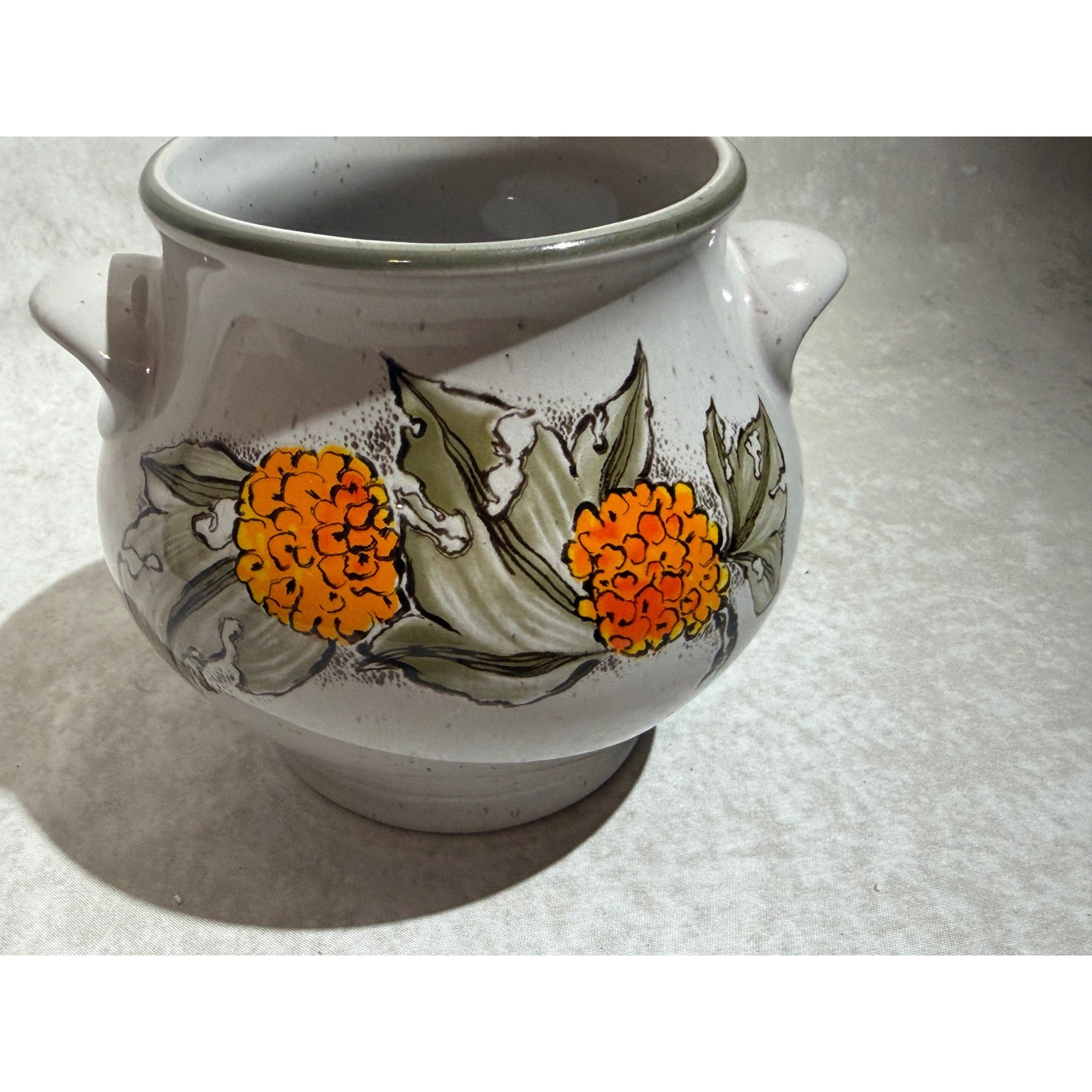 Pfalzkeramik Germany Marigold Floral Stoneware Crock Speckled Pottery Planter