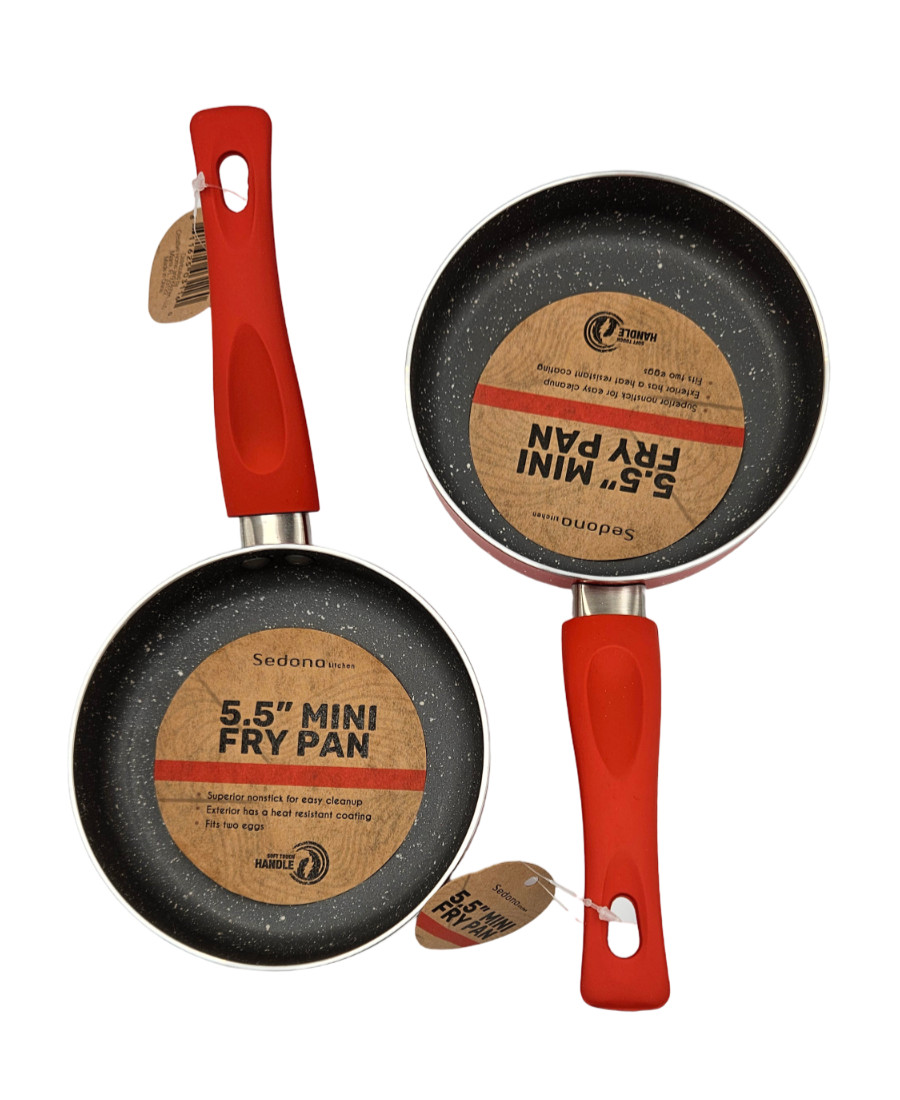 Sedona LOT OF 2 Mini Fry Aluminum Nonstick Pans 5.5″ in Red