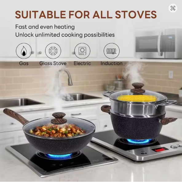 17 Pcs Nonstick Pots and Pans, Induction Kitchen Cooking Set with StayCool….