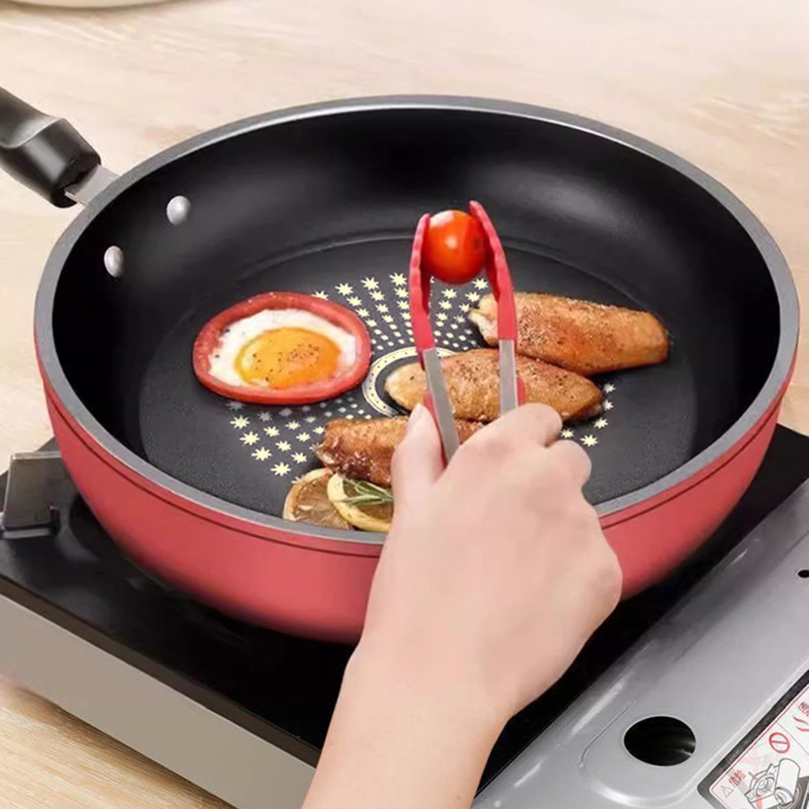 Red Cast Iron Grante Nonstick Frying Pan with Induction Base For Kitchen